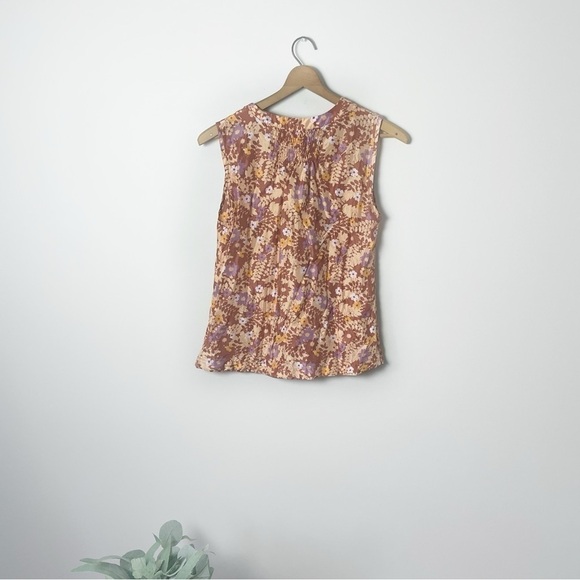 [Cote Femme] Size: 6 Rust Orange Floral Print 100% Silk Sleeveless Tank Top - Picture 7 of 8